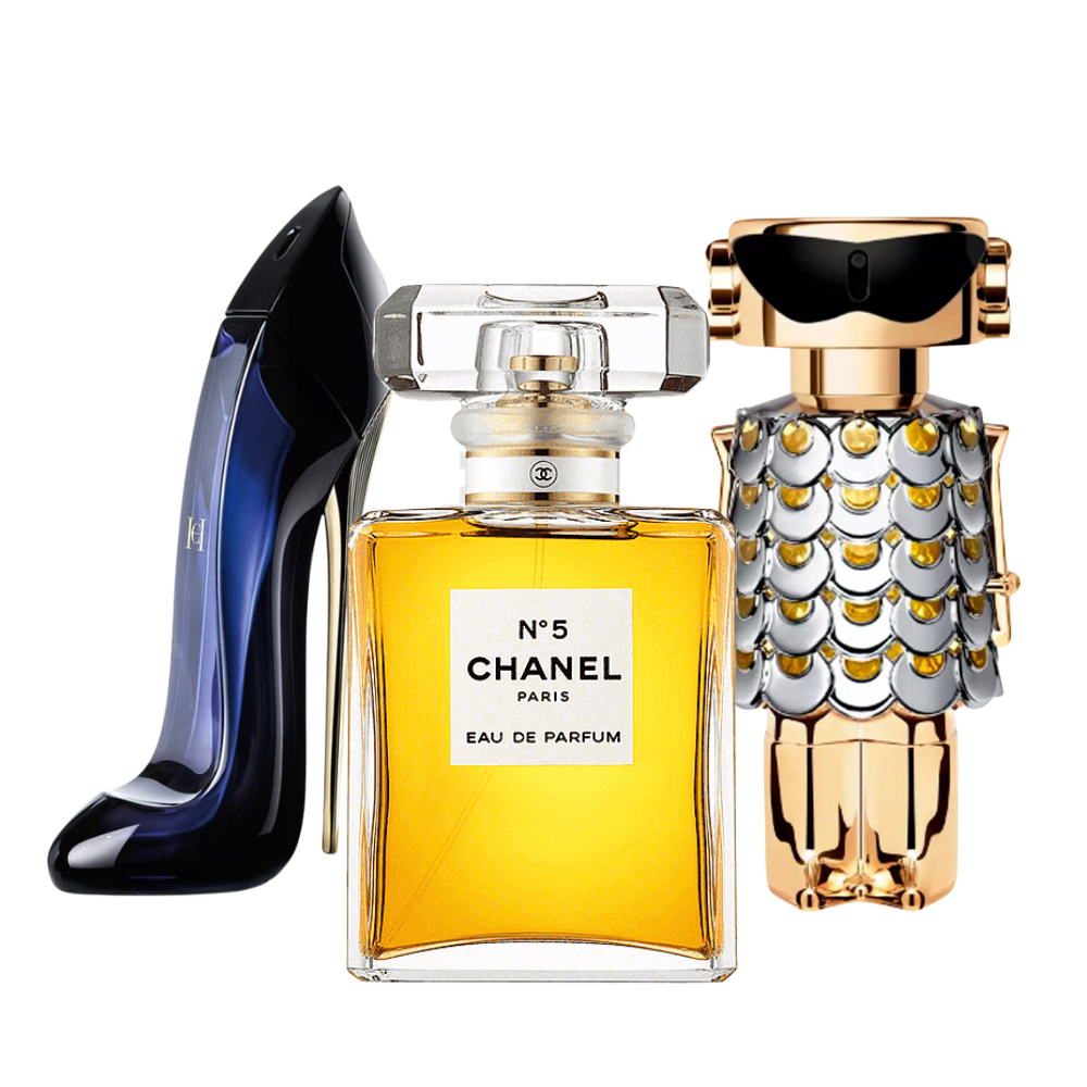 3 Profumi Carolina Herrera GOOD GIRL, Chanel Nº5 e Paco Rabanne FAME (Eau de Parfum) - Per donne